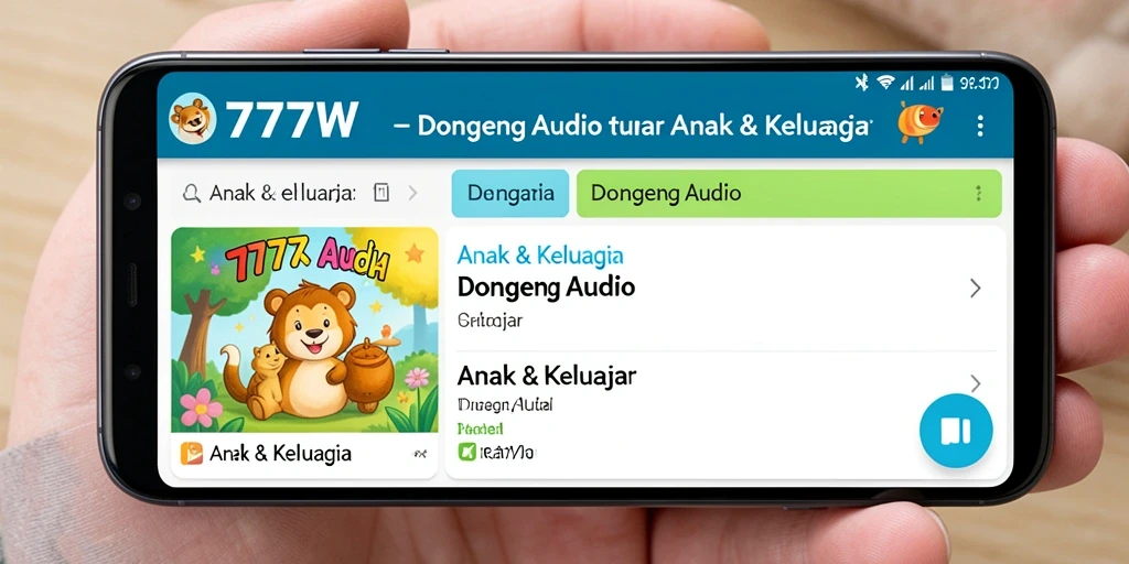 Antarmuka aplikasi 7777W dengan koleksi dongeng audio yang menarik.