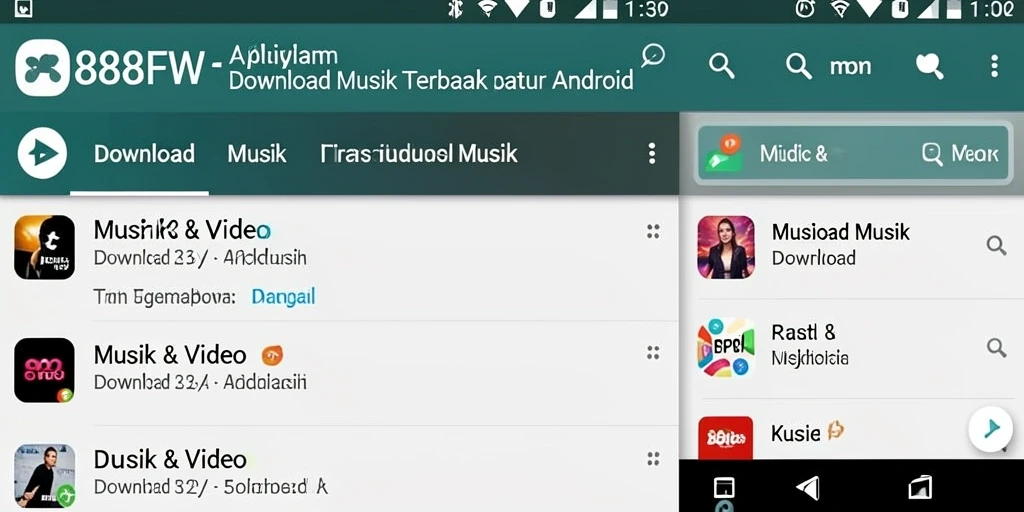 Antarmuka aplikasi Download Musik 888FW yang menarik dan mudah digunakan.