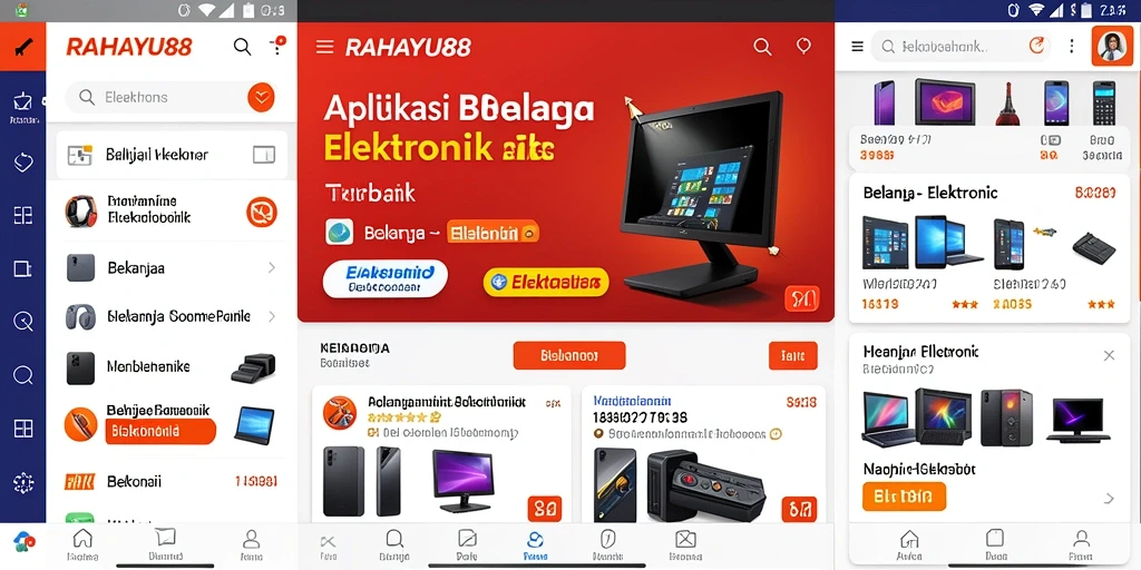 Tampilan antarmuka aplikasi RAHAYU88 untuk belanja elektronik.
